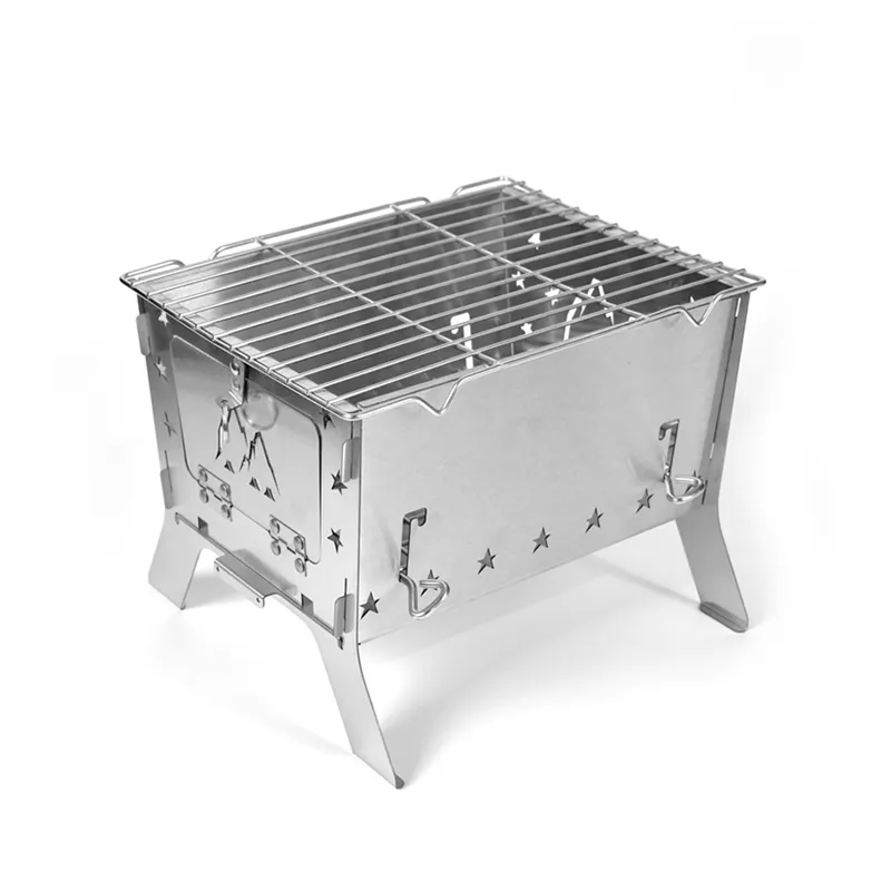 Mesa de fuego plegable multifuncional de acero inoxidable de tamaño mediano