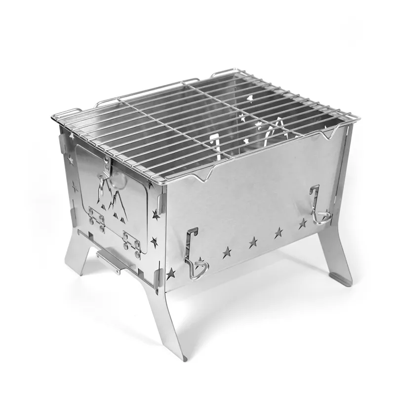 Gran mesa plegable multifuncional de acero inoxidable para fogatas