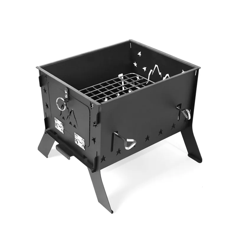 Mesa de fuego plegable multifuncional de tamaño mediano en color negro