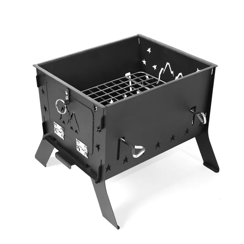 Gran mesa plegable multifuncional de color negro para fogata