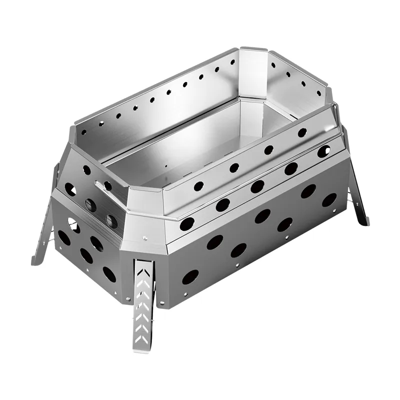 Mesa de fuego rectangular desmontable de color plata